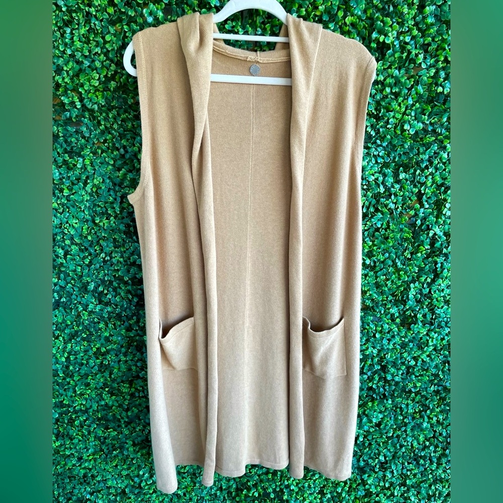Mersea Co - Hooded Long Vest/Cardigan W/ Front Pockets - Camel - Cashmere Blend